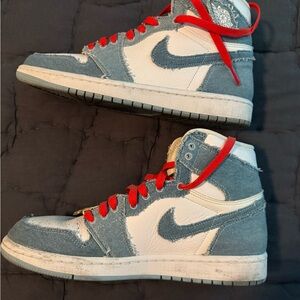 Jordan Women's Sneakers in Blue and White with Red Accents